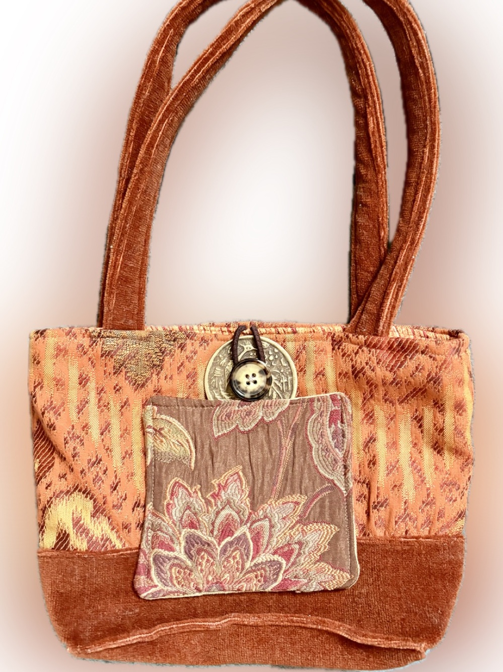 Velvet & Damask Boho Floral Tote in Rust and Peach